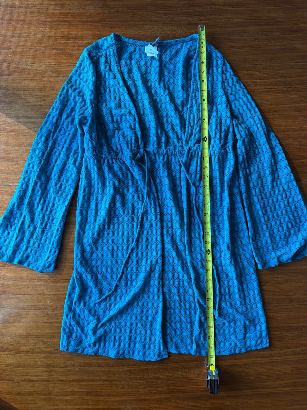 Jantzen Teal Crochet Eyelet Swimsuit Coverup Women’s Size L Boho Chic Fairycore - Picture 15 of 16